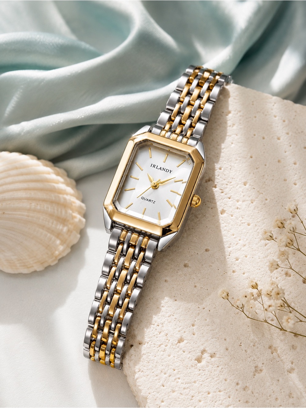 Anthropologie Two-Tone Gold & Silver Rectangular Quartz Watch